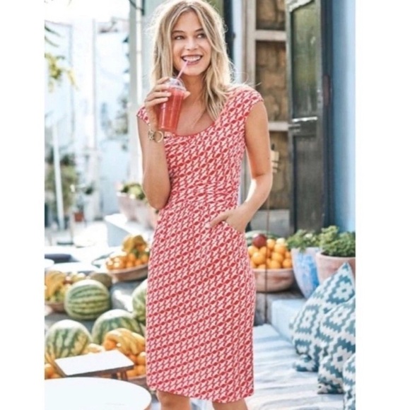 Boden Margot Jersey Dress Coral Sea Bird Dove Print Women’s Size 4 Career Preppy - Picture 2 of 12